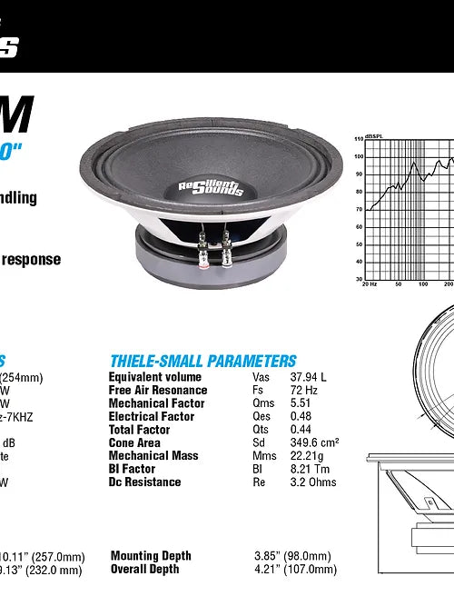 Resilient Sounds 10M 300w RMS 4ohm 10"speaker